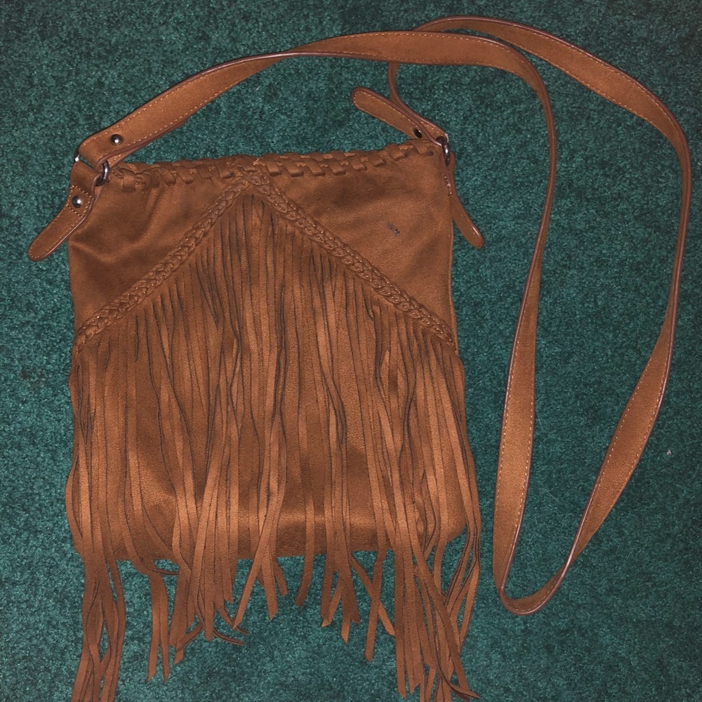 Brown fringe Express crossbody